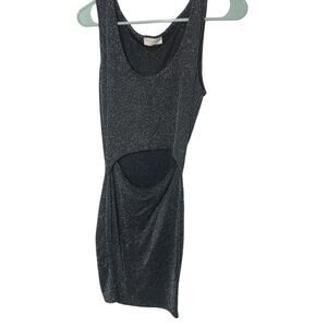 See You Monday Dress Women Large Black Silver Metallic Cutou Bodycon Sleeveless